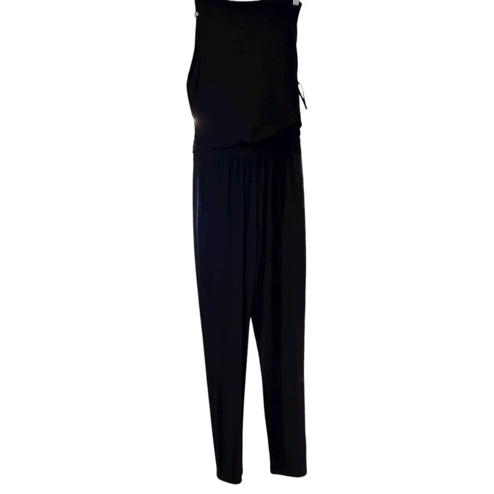 White House Black Market Black Sleeveless Wrap Jumpsuit Size 0 Elegant One-Piece - Picture 7 of 9